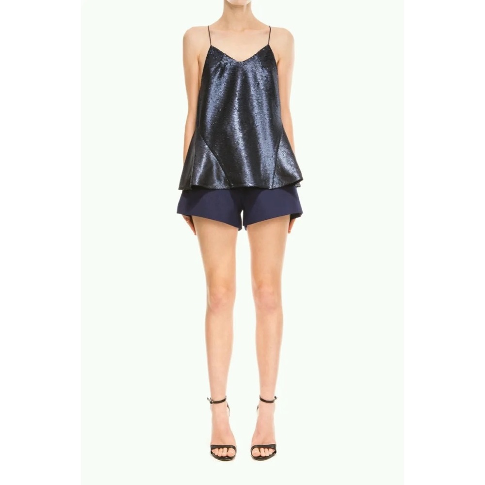 Finders Keepers Navy Dream On Sequin Cami Size 4 Ruffle Spaghetti Strap